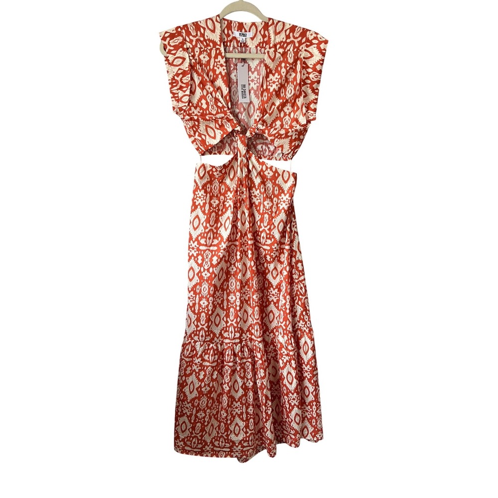 BB Dakota Steve Madden Got Your Batik Orange Ikat Cutout Maxi Dress Women Sm New